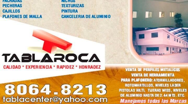 Una tarjeta de presentación de Tablaroca muestra una imagen de un edificio.