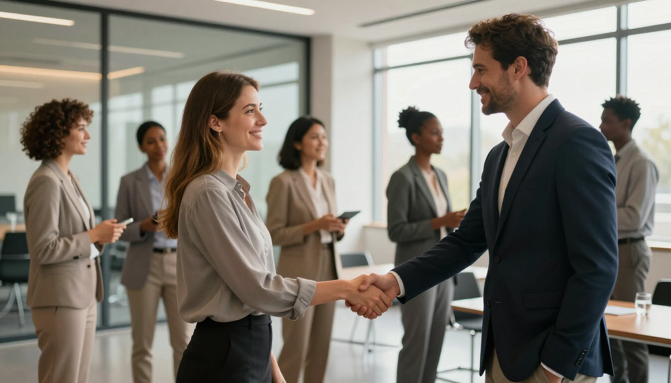 Profesionales haciendo networking de forma efectiva en un evento presencial