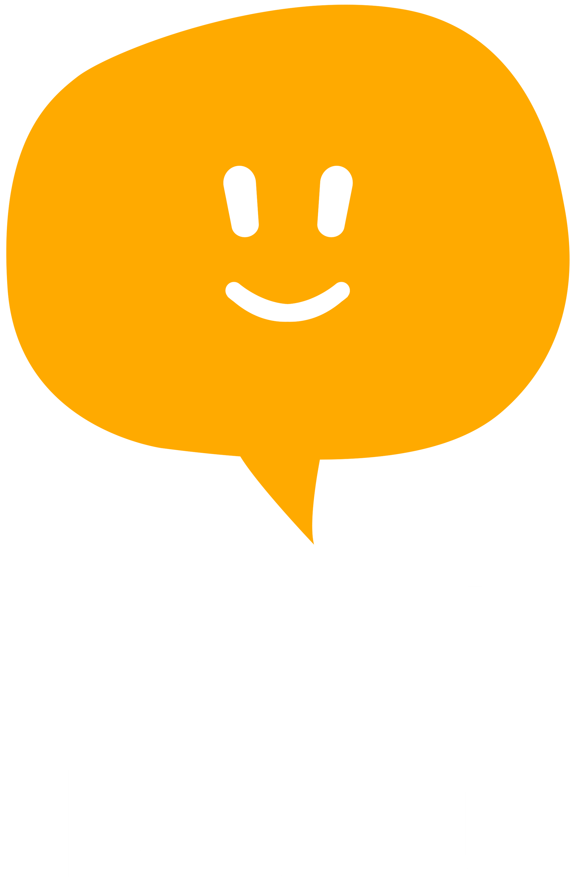 Bocadillo de diálogo naranja con cara sonriente.