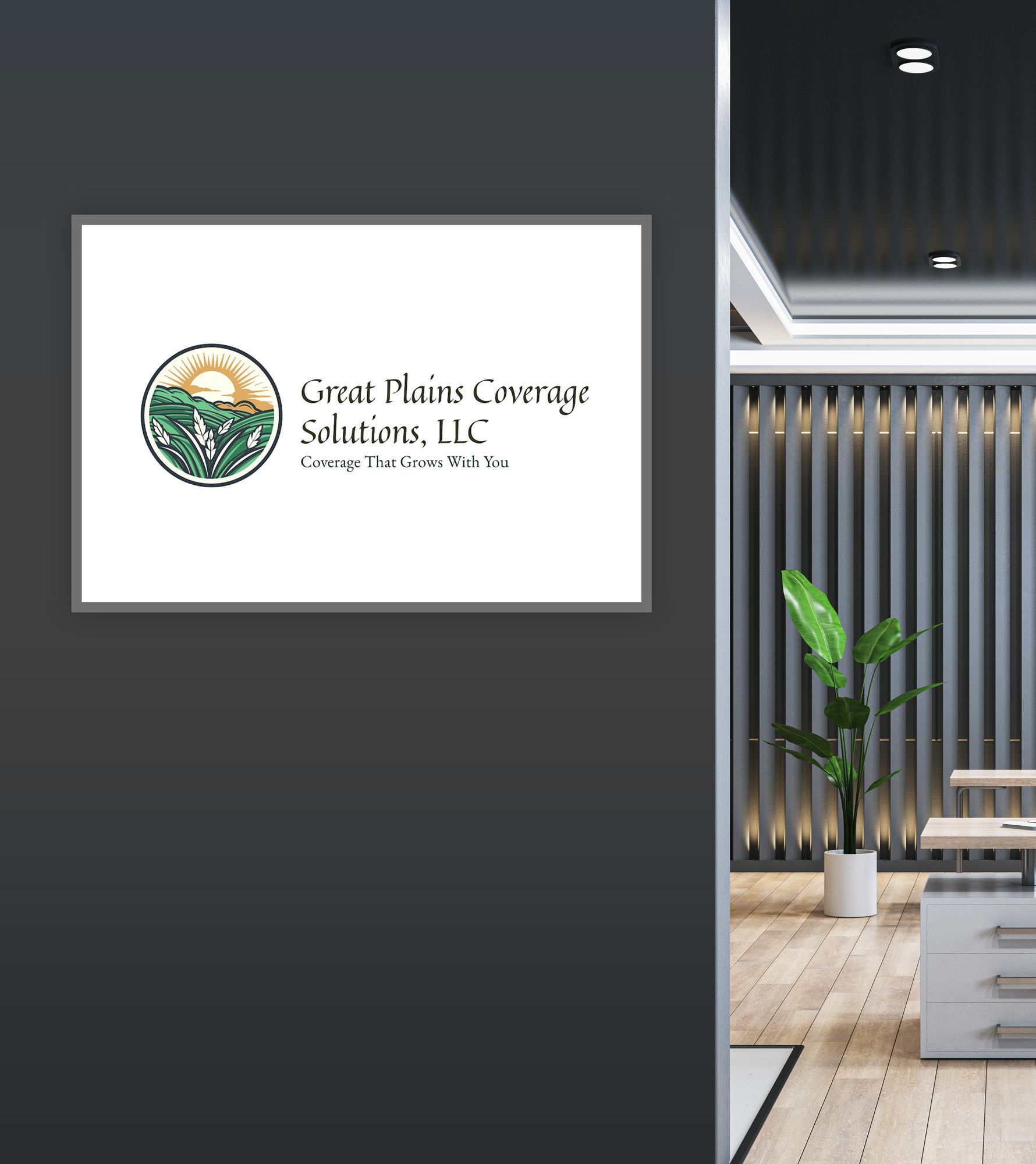 A sign on a wall that says great plains coverage solutions llc