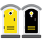 A man and a woman are standing next to each other in a portable toilet.