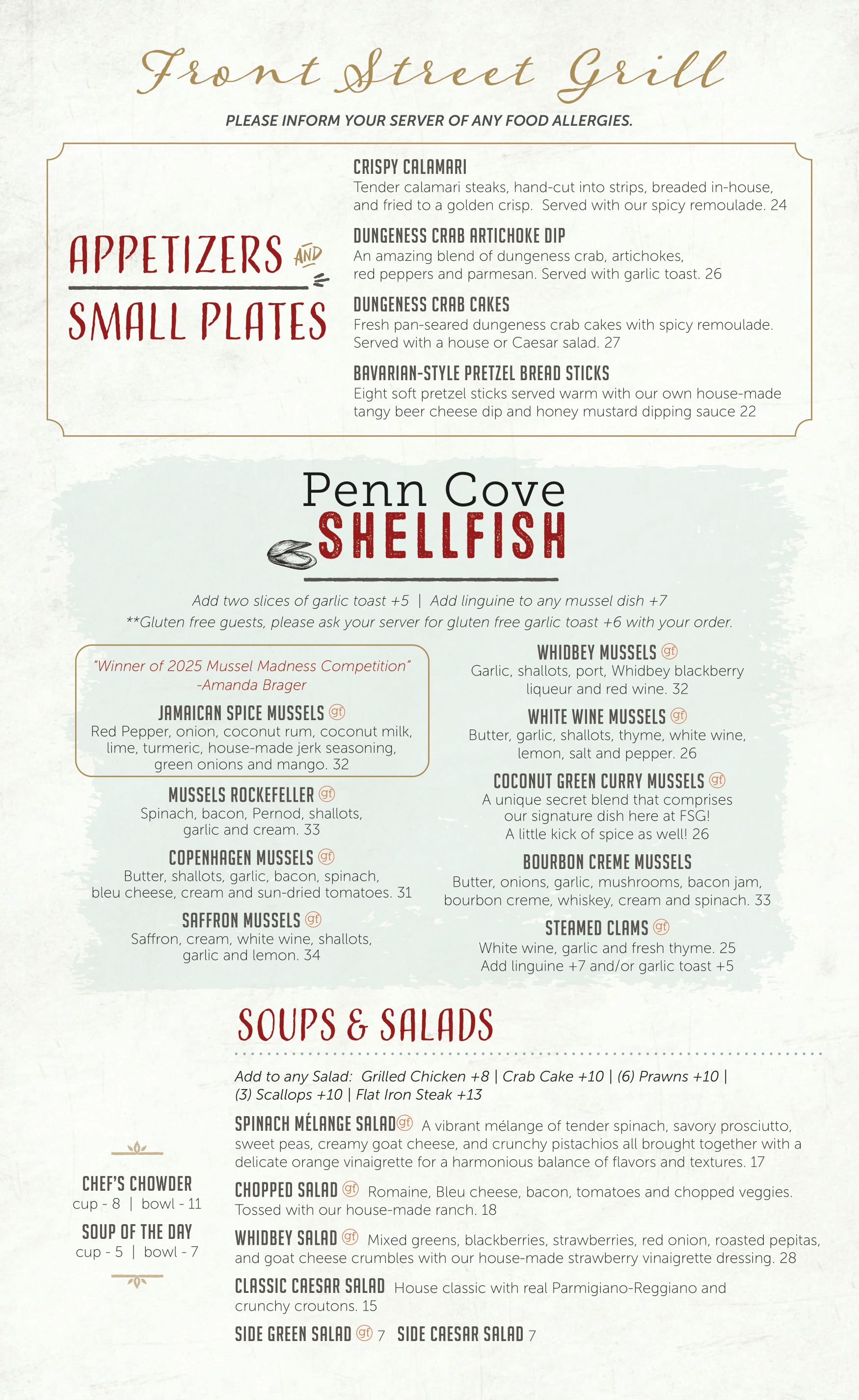 Coupeville Front Street Grill Menu