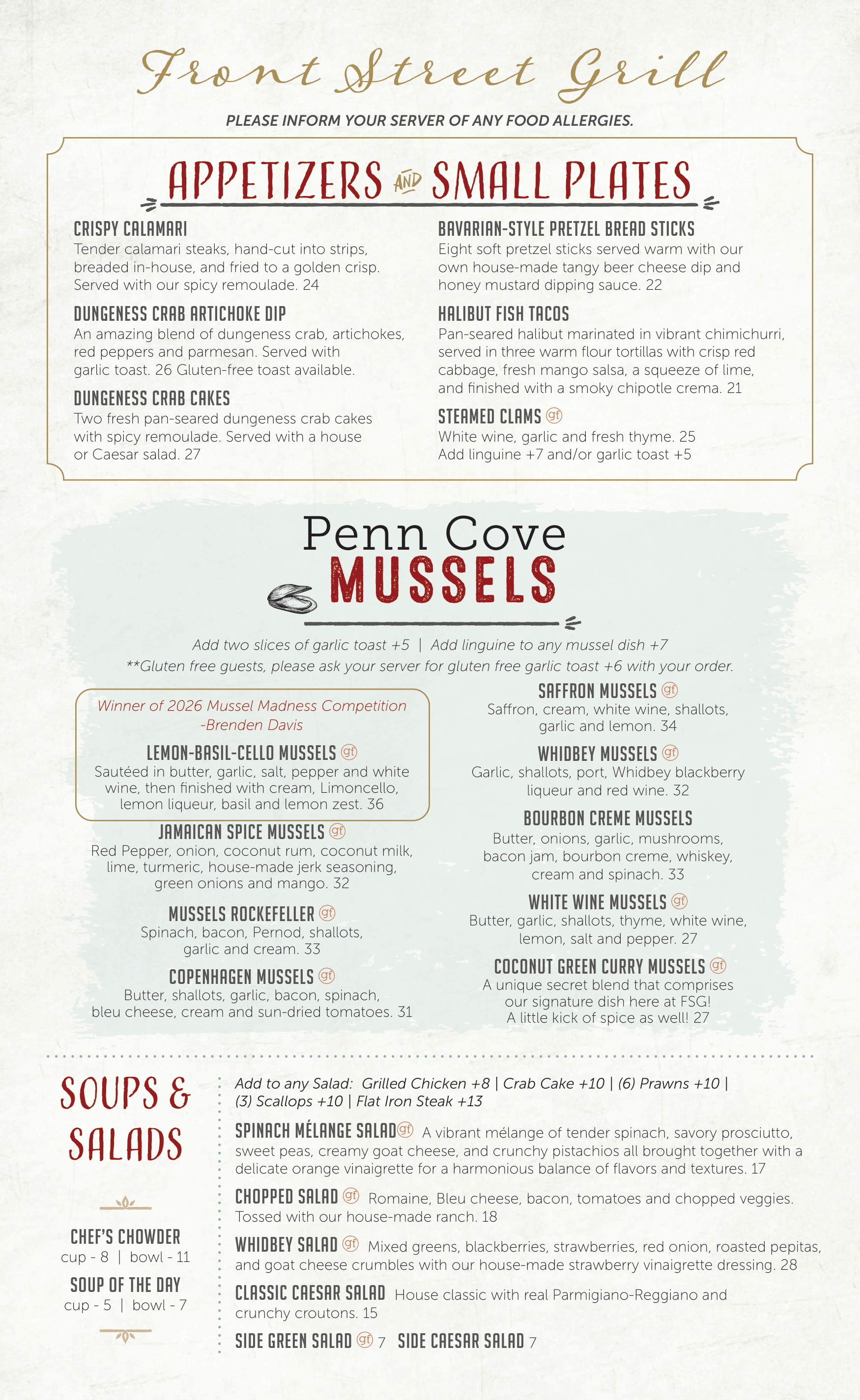 Coupeville Front Street Grill Menu