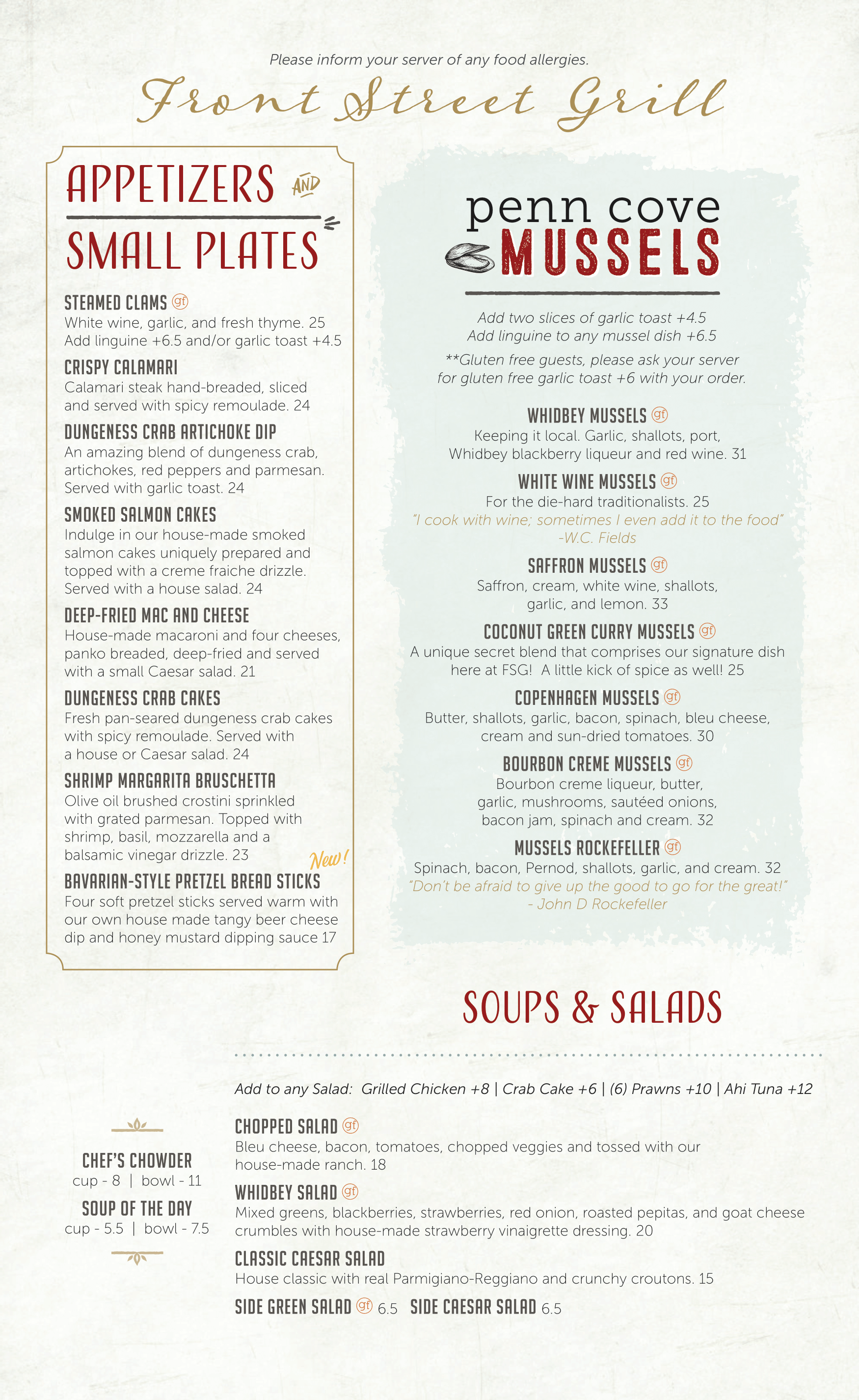 Coupeville Front Street Grill Menu