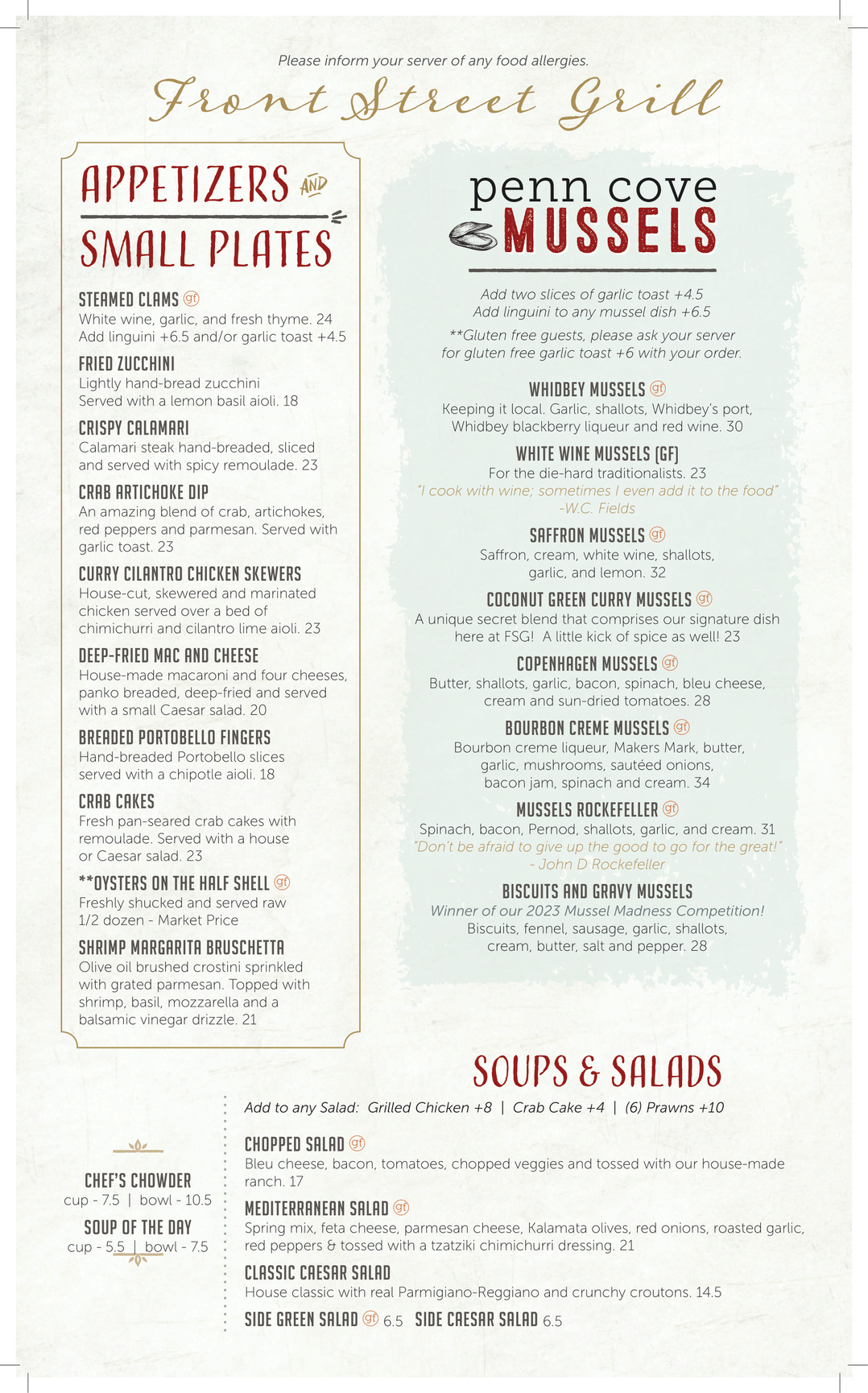 Coupeville Front Street Grill Menu