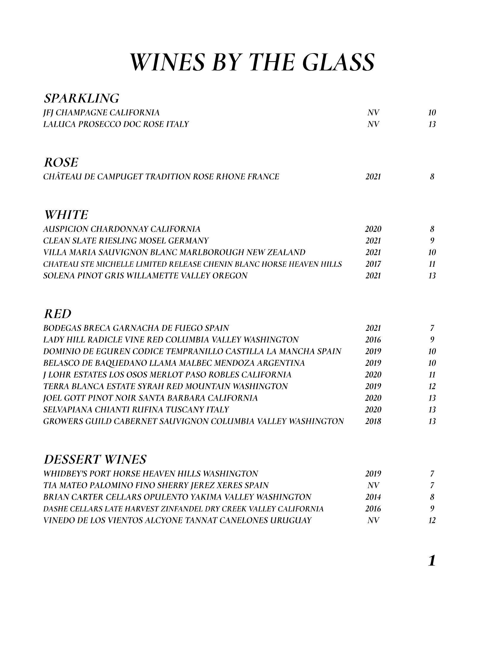 Wine List
