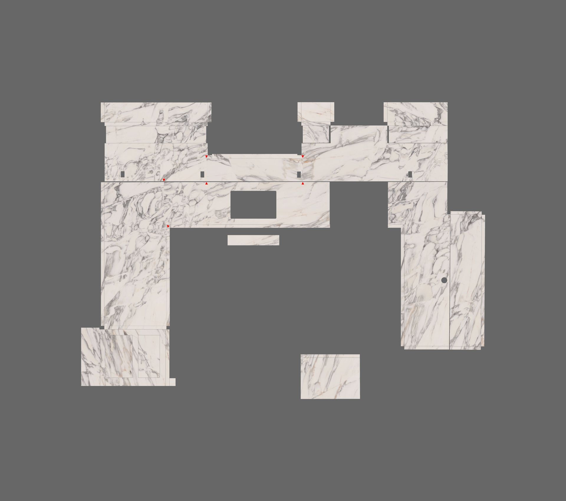 Slabsmith layout of mitered marble kitchen layout