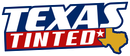 A logo for texas tinted with a map of texas