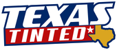 A logo for texas tinted with a map of texas