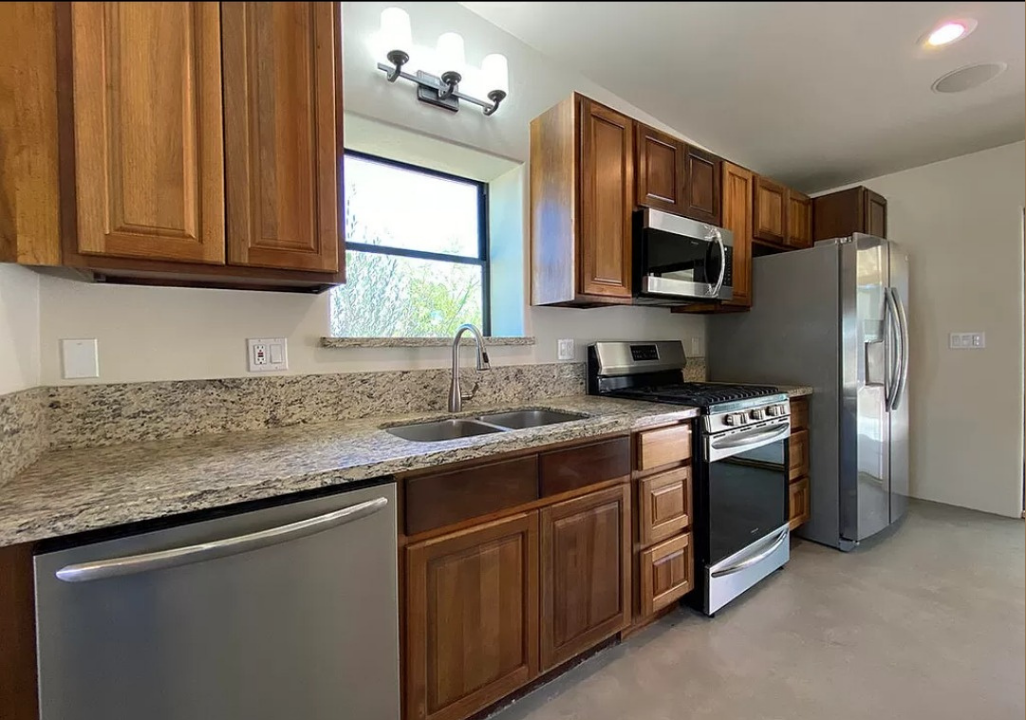 Kitchen remodel, granite countertops, concrete flooring
