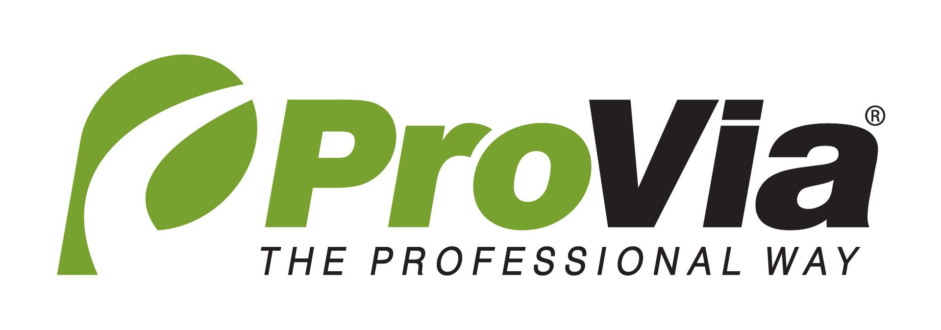 The provia logo is green and black and says the professional way