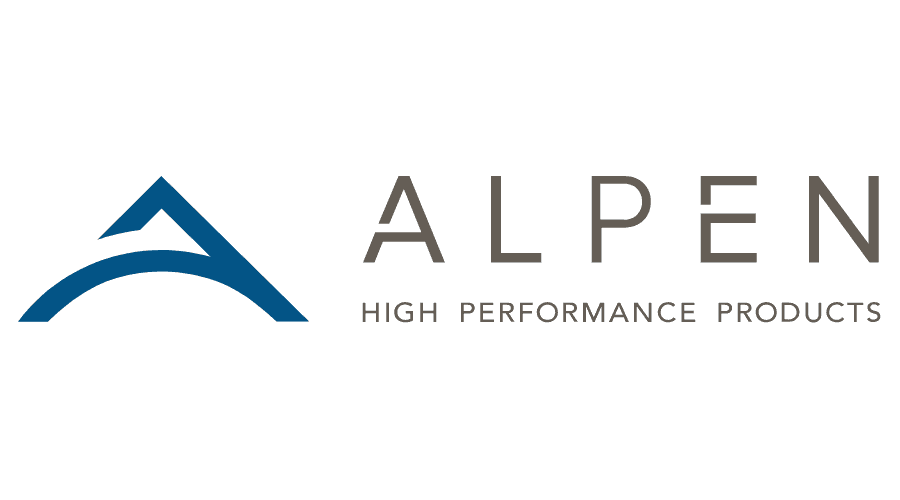 The logo for alpen high performance products is blue and white.