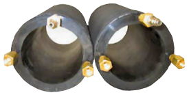 Two black cylindrical pipe sections with brass fittings.