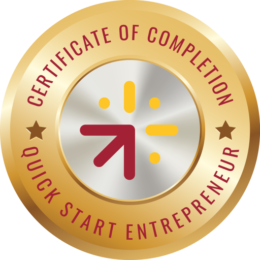 Certificate for Quick Start Entrepreneur with red and gold elements.