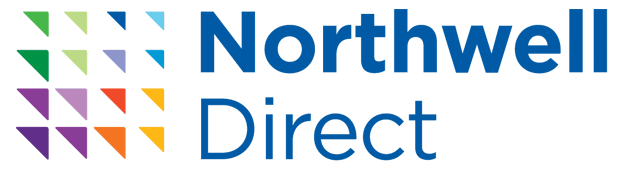 Logo for Northwell Direct, blue text and multi-colored square pattern.