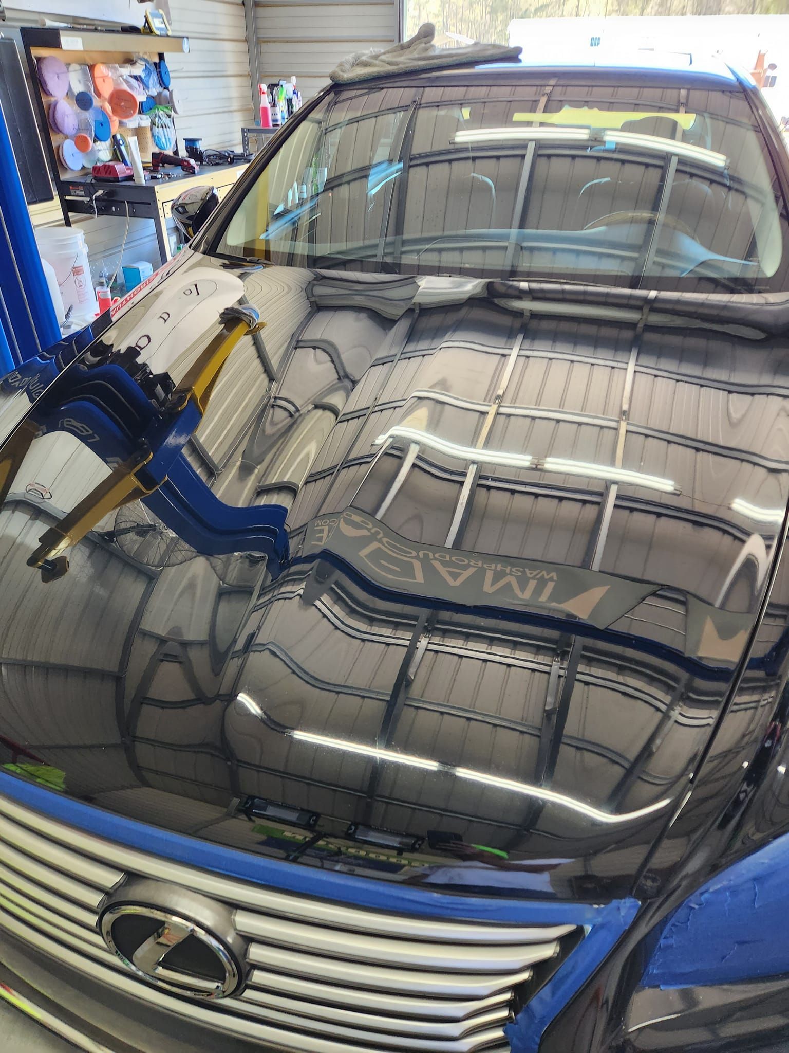 A Lexus Car Hood Reflecting an Overhead Workshop Light Grid — Valentine Detailing LLC in Walterboro, SC