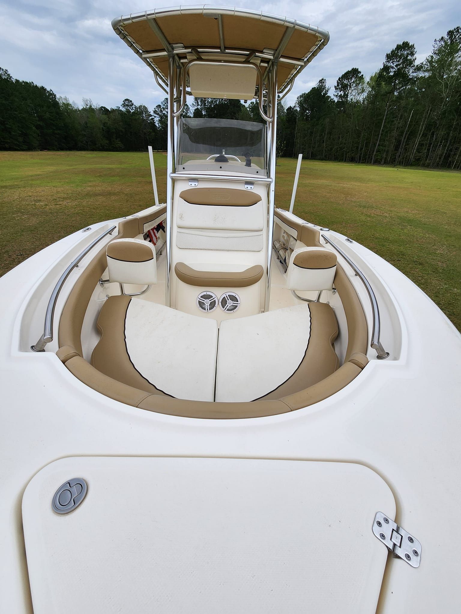 A View From the Bow Looking Toward the Center Console of a White Boat — Valentine Detailing LLC in Walterboro, SC