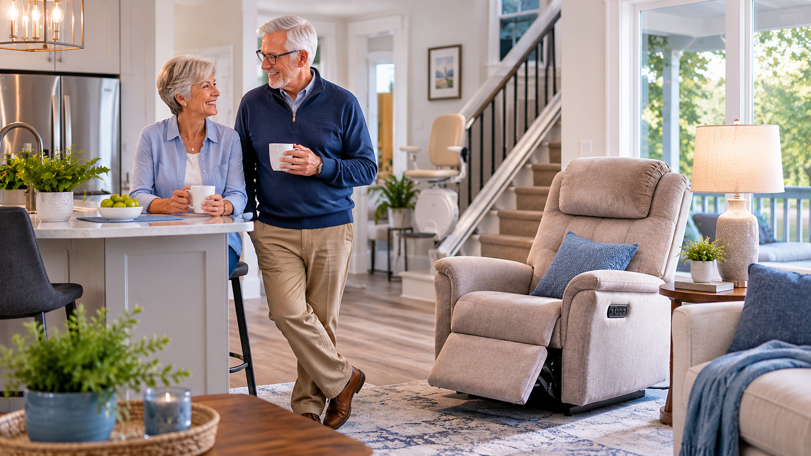 elderly couple discussing home accessibility solutions