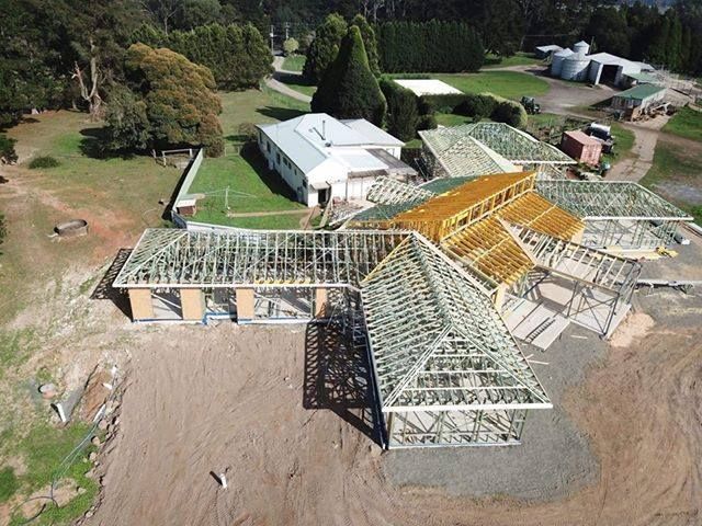 An Aerial View of A Large House Under Construction — GMT Builders Pty Ltd in Kangaloon, NSW