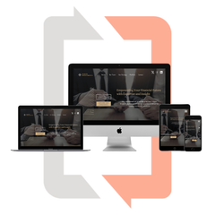 Website displayed on laptop, desktop, tablet, and phone screens, encircled by arrows, signifying website responsiveness.