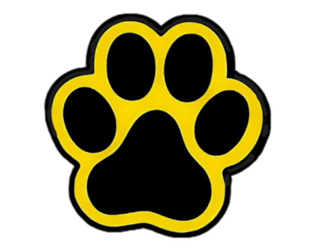 Black paw print with yellow outline.