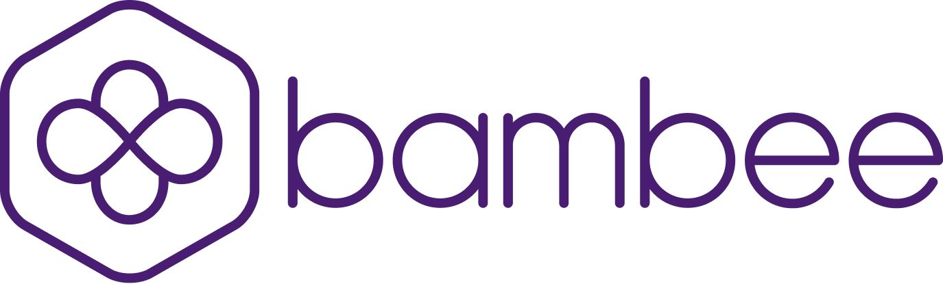 The logo for bamboe is a purple hexagon with a flower in the middle.