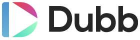 A close up of a dubb logo on a white background.