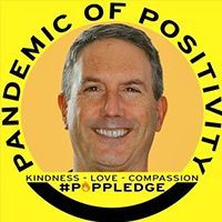 A man is smiling in a pandemic of positivity sticker.