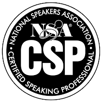 The logo for the national speakers association is a certified speaking professional.