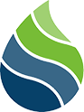 A blue and green swirl logo on a white background.