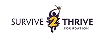 The logo for the survive 2 thrive foundation shows a woman holding a trophy.