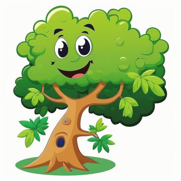 A cartoon tree with a smiling face on it