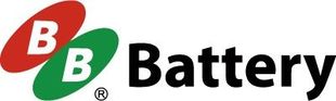 The logo for bb battery is green and red.