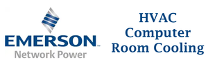 A logo for emerson network power and hvac computer room cooling