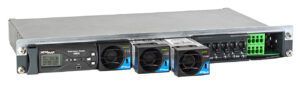 A black box with three fans attached to it on a white background.