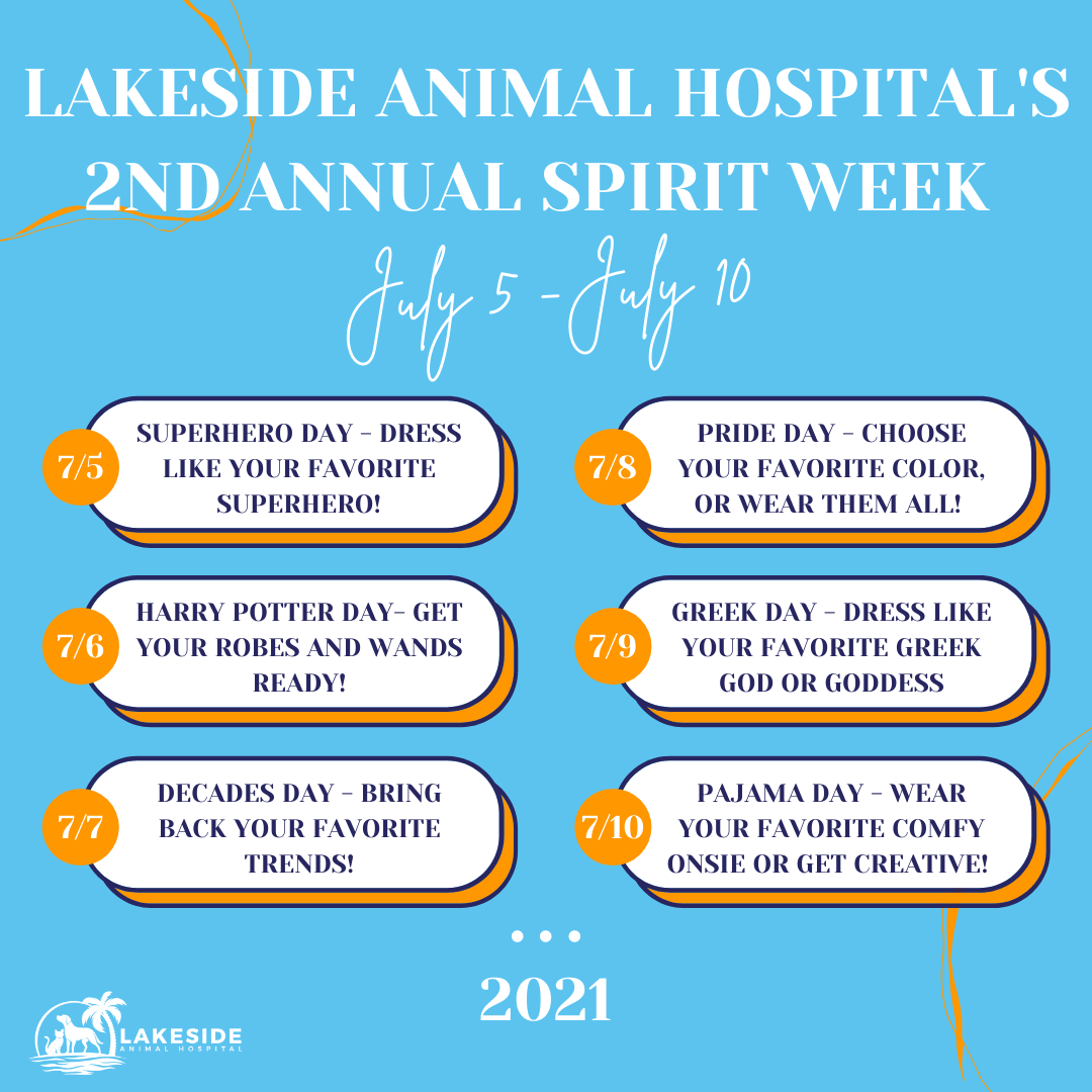 Lakeside Animal Hospital Spirit Week Daily Themes