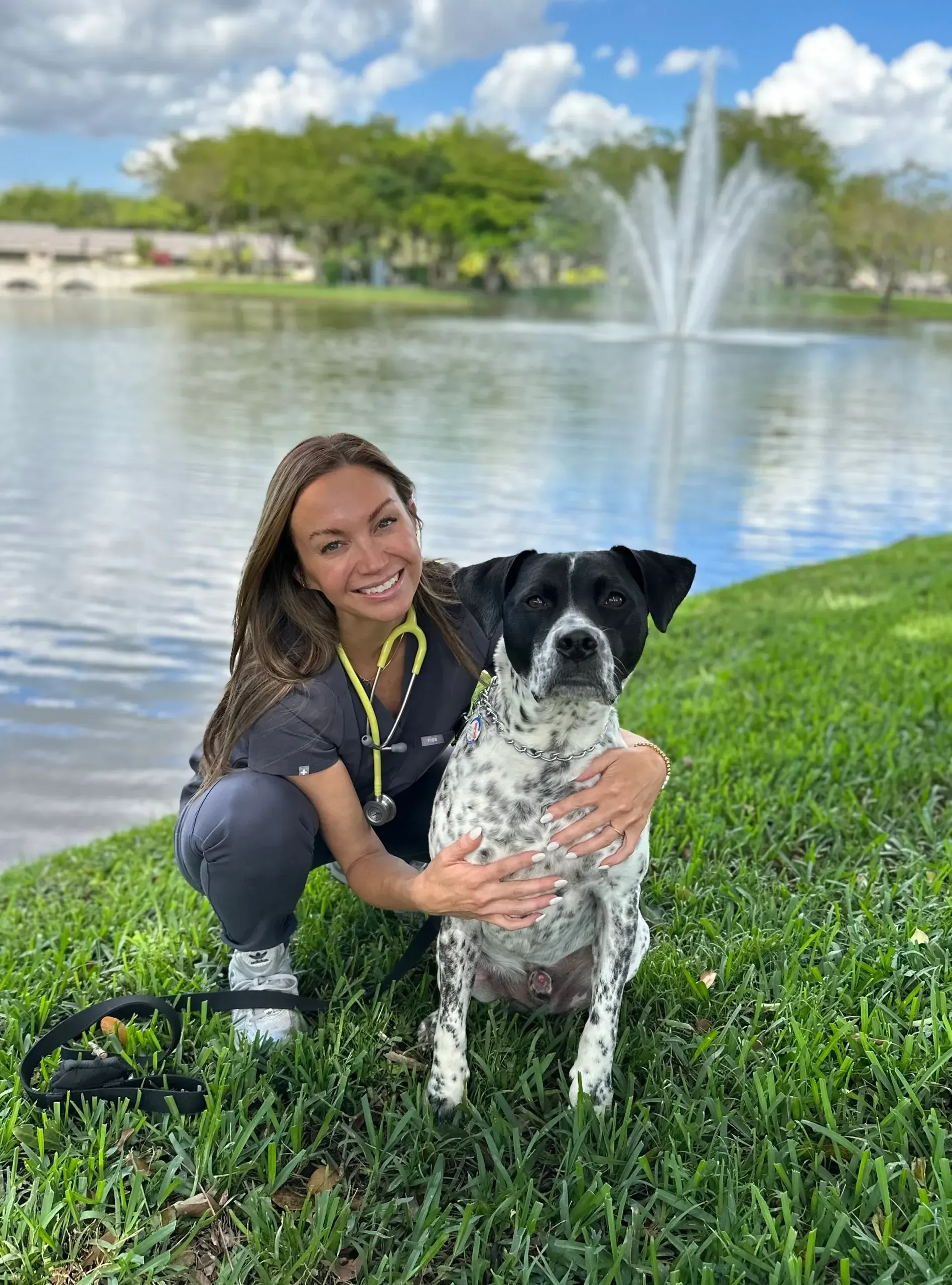 Dr. Beth Towning with a large dog at Lakeside Animal Hospital