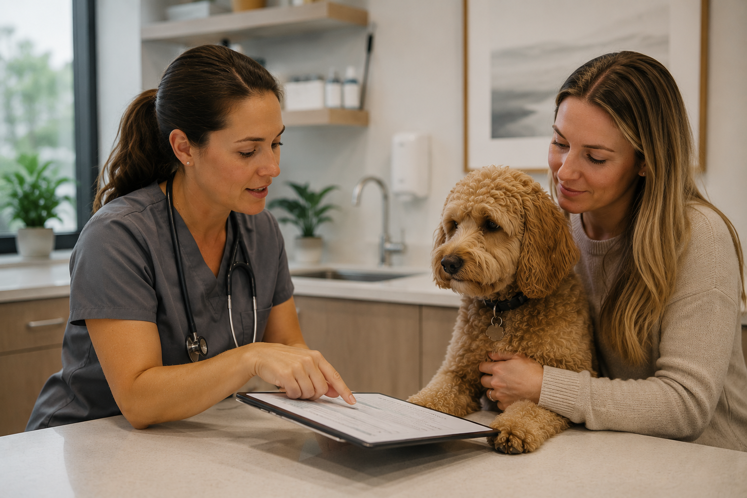 Person showing the client the costs of dental care 