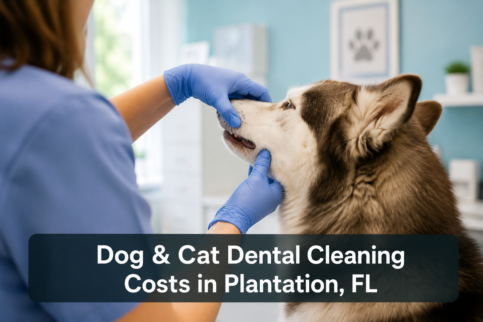 Veterinarian gently examining a dog's mouth at Lakeside Animal Hospital