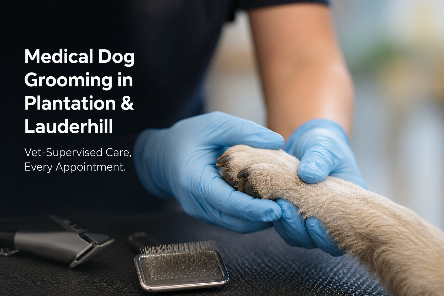 Medical dog grooming in Plantation and Lauderhill with veterinary oversight