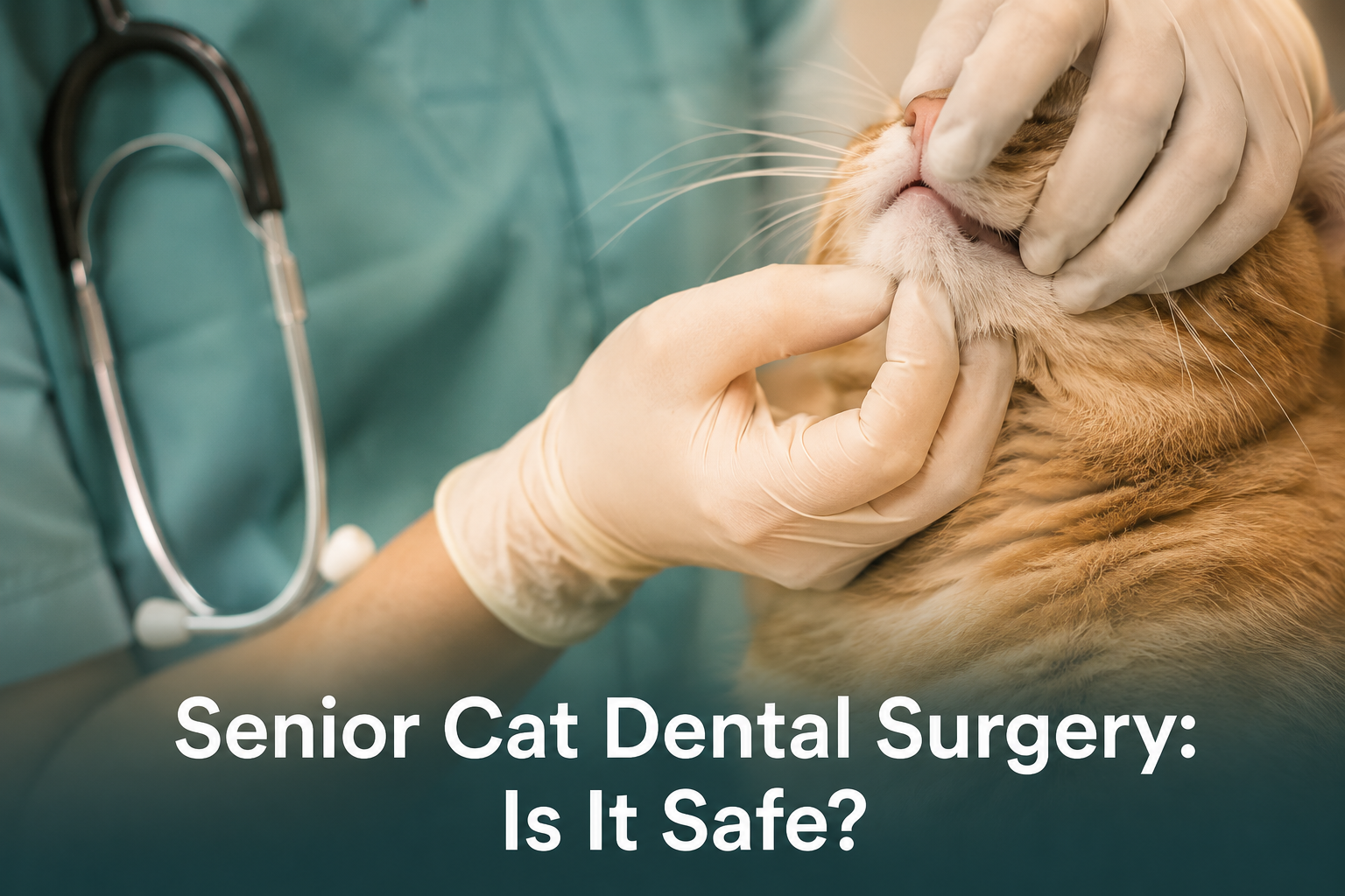 Veterinarian examining senior cat during dental surgery safety evaluation in Plantation
