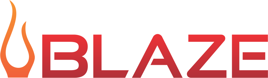 A logo for blaze with a flame in the middle.