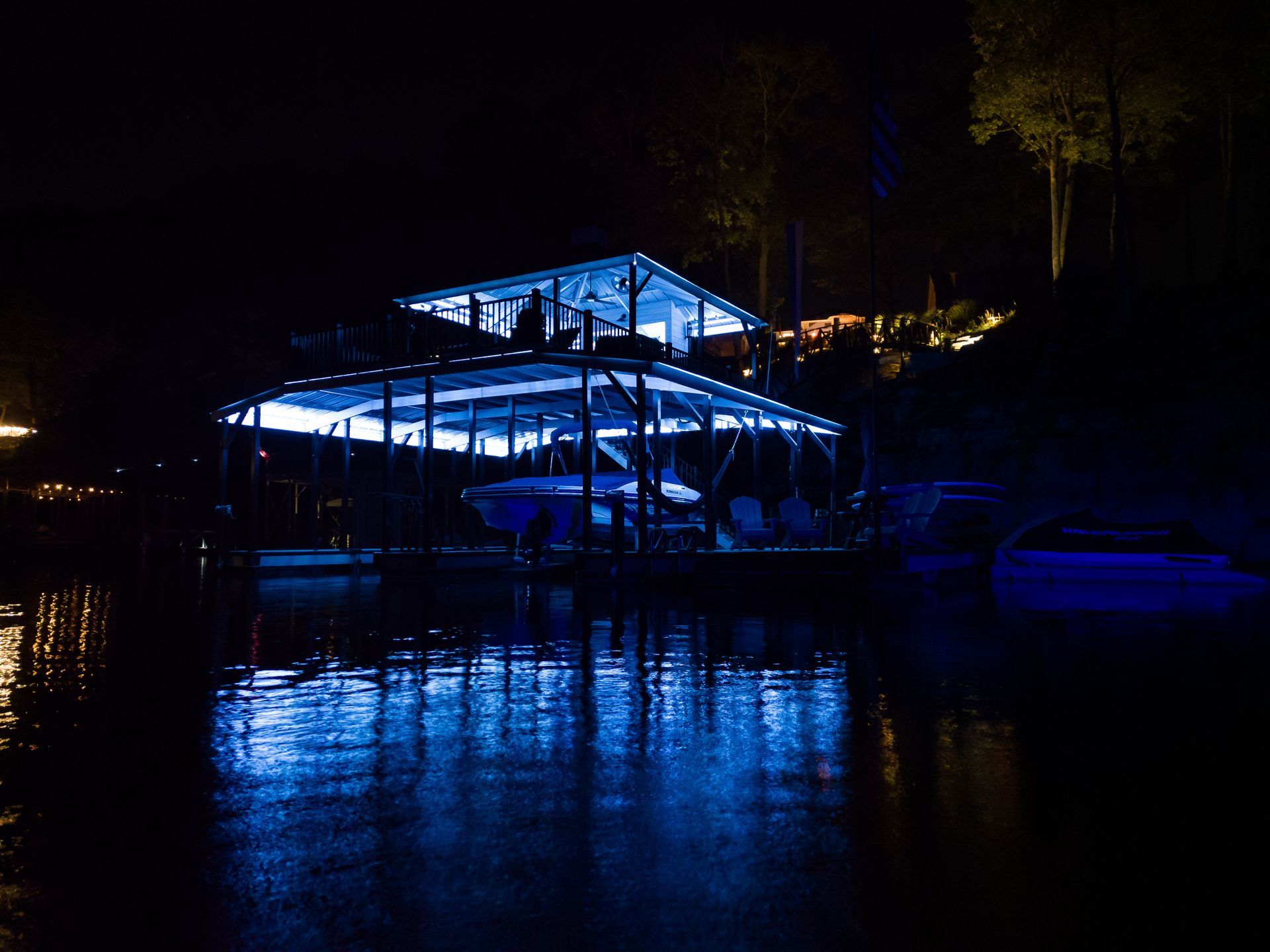 Dock at Night with Blue Lights on It - Dock Solutions of Kentucky | Lexington, KY