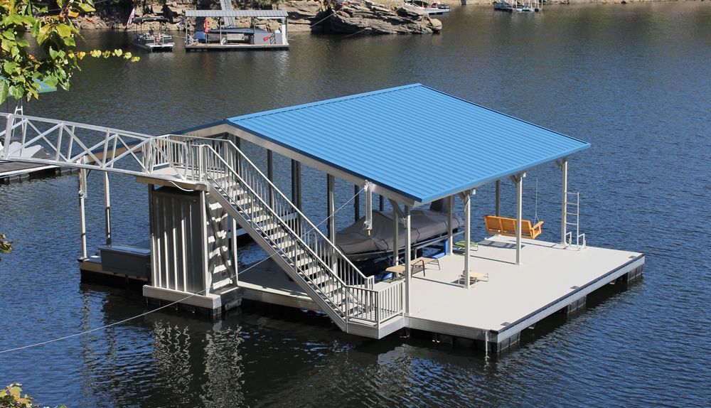 Hawaiian roof matched with granite gray railing and decking - Dock Solutions of Kentucky | Lexington, KY