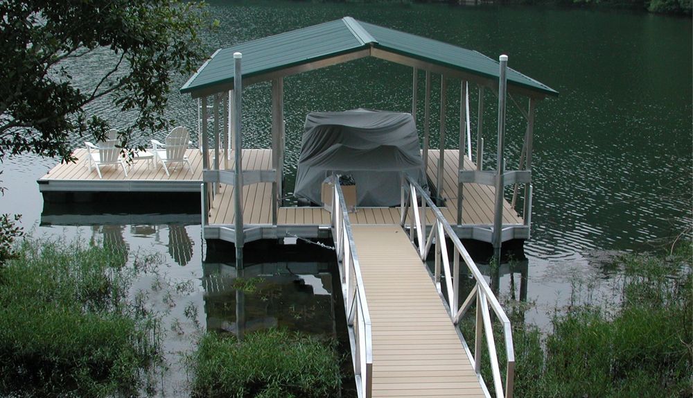 Buckskin decking and hunter green roof - Dock Solutions of Kentucky | Lexington, KY