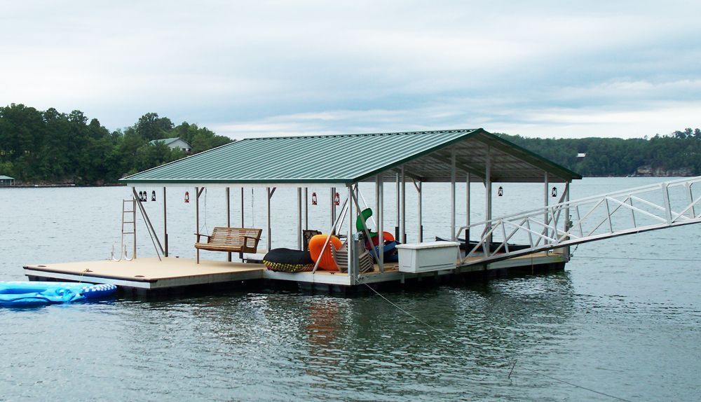 Buckskin decking and hunter green roof - Dock Solutions of Kentucky | Lexington, KY