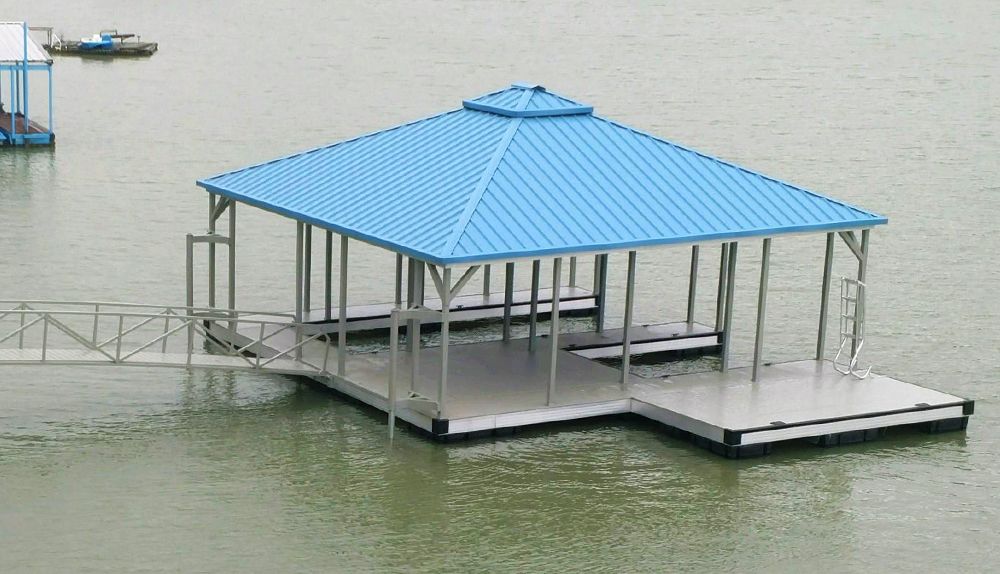 Hawaiian roof panels matched with silverstone LockDry decking - Dock Solutions of Kentucky | Lexington, KY