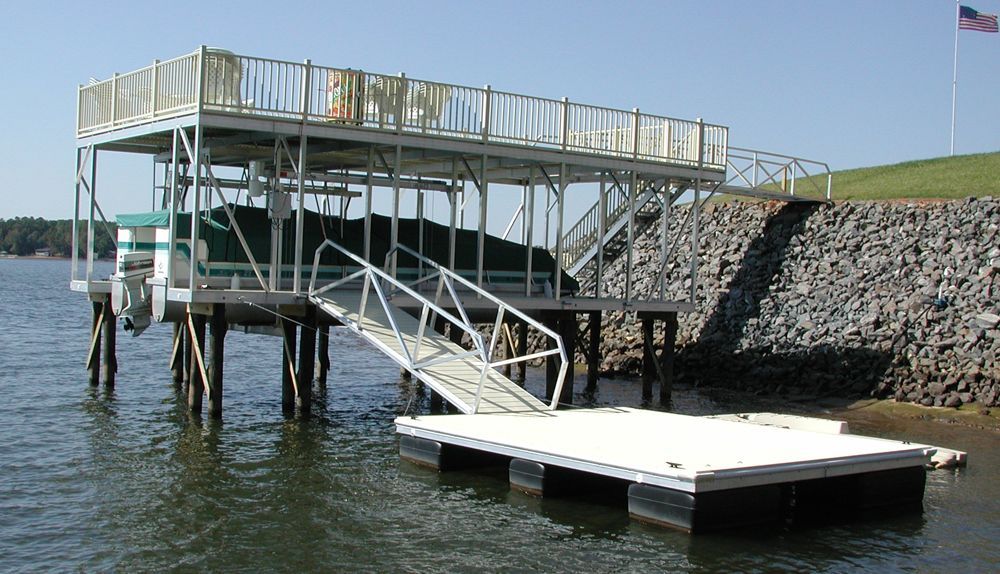 Stationary boat dock with buckskin decking and railing - Dock Solutions of Kentucky | Lexington, KY