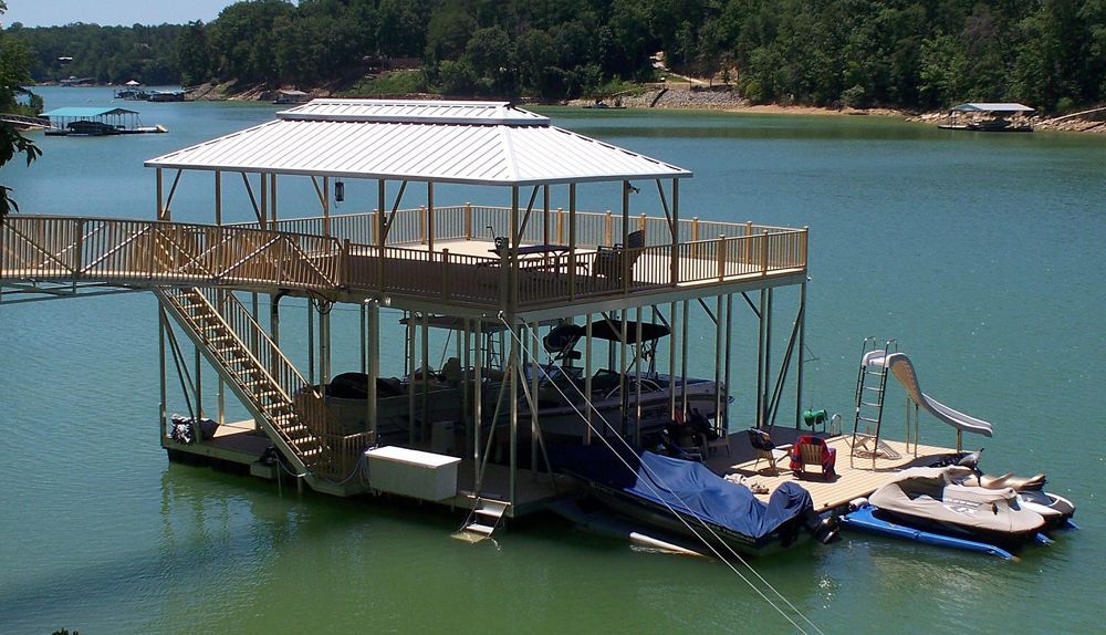 Buckskin decking and railing with granite gray roof - Dock Solutions of Kentucky | Lexington, KY