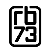 A black and white logo with the number 73 in a square.
